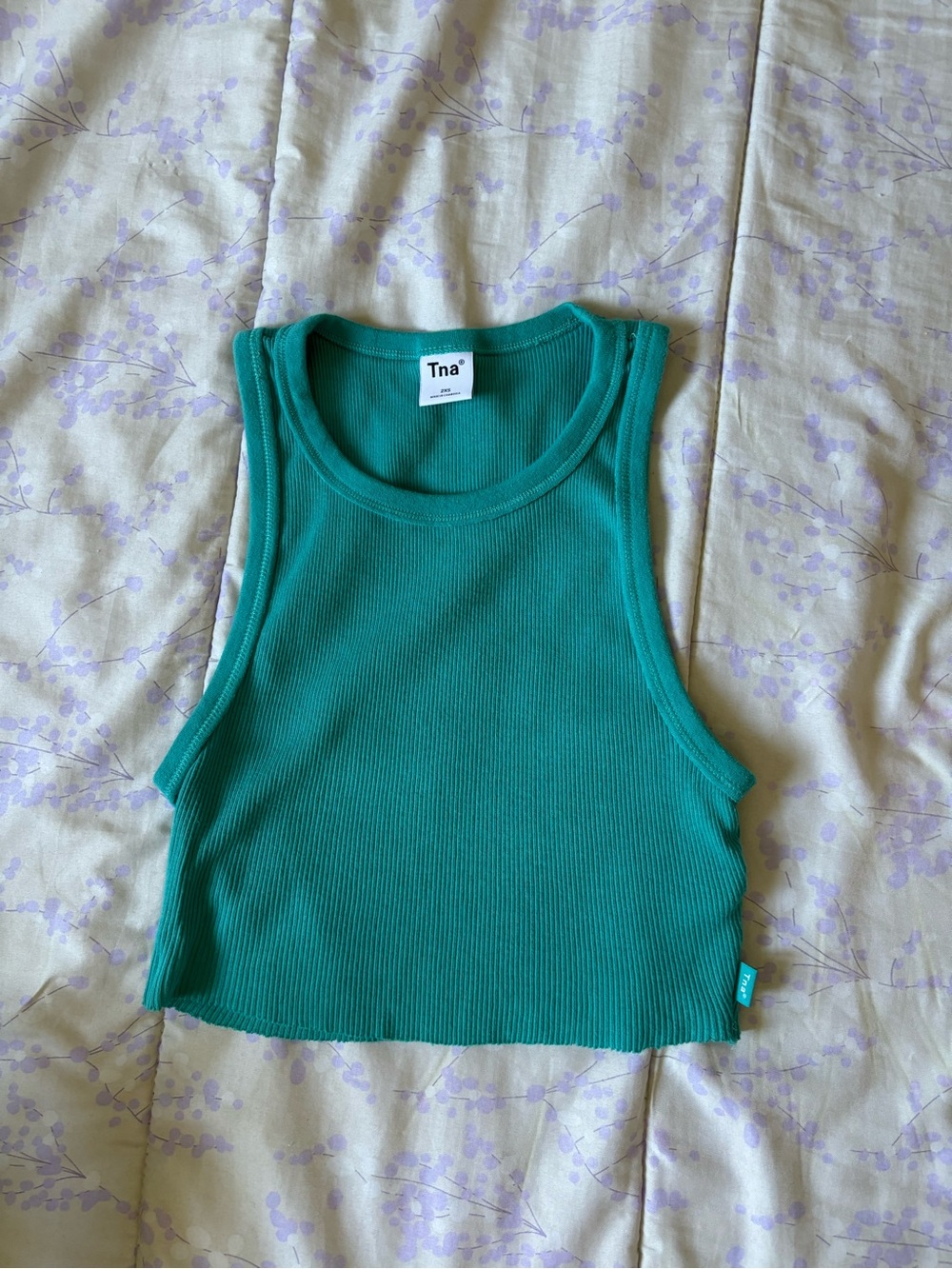 Aritzia TNA Ribbed Cropped Tank Top in Teal Green